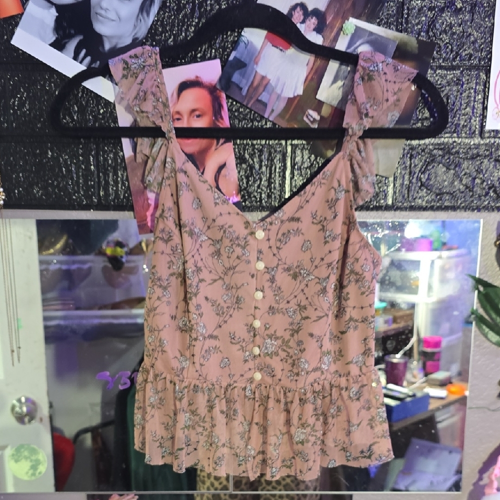 American Rag Pink Ruffled Peplum Blouse